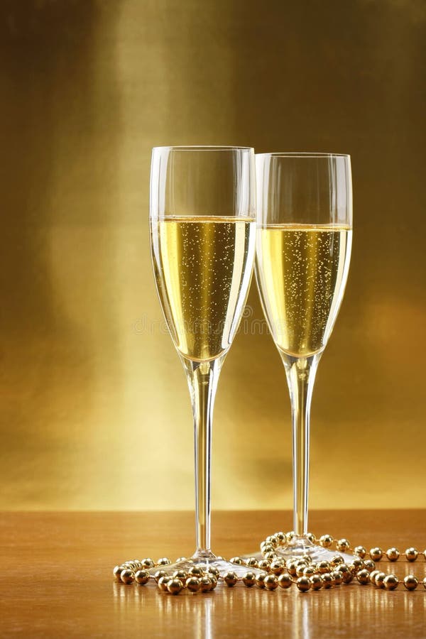 Glasses Of Champagne With Gold Background Stock Photo Image of