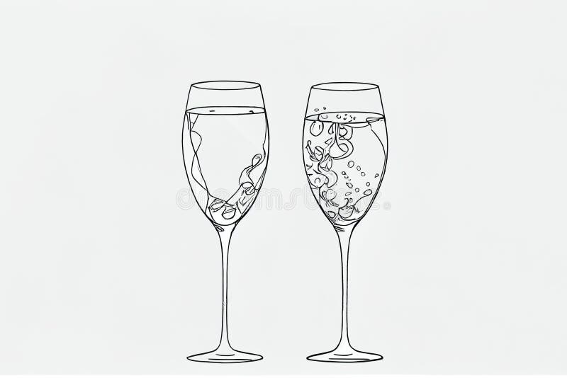 Glasses of Champagne Pencil Drawing. Illustration Stock Illustration