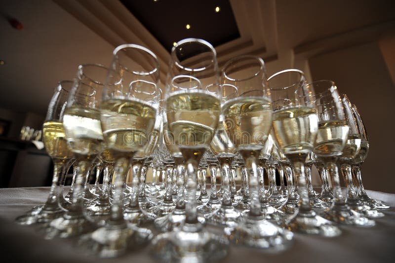 Glasses with Champagne. Champagne in Glasses at a Wedding. Stock Image