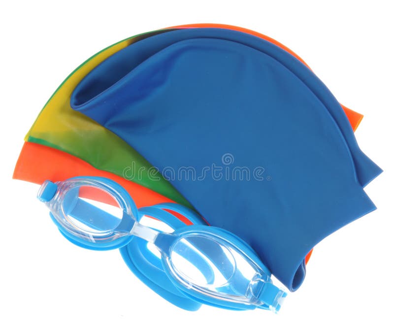 Glasses and color caps for swimming royalty free stock image Glasses and color caps for swimming royalty free stock image