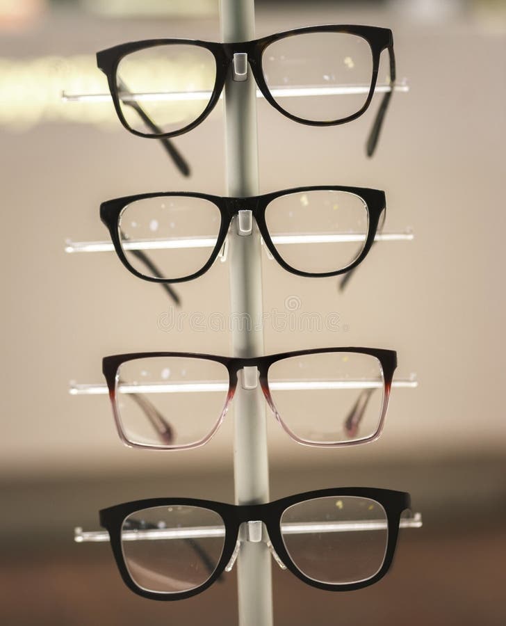 Glasses on display stock photo. Image of four, sale, window 46924476