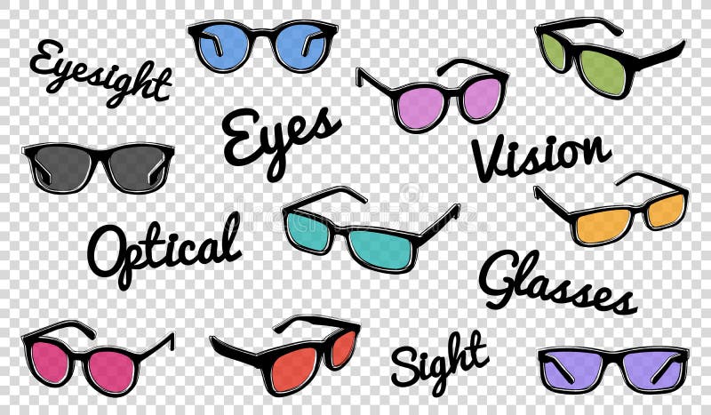 Glasses Doodle Icons Set - Different Vector Illustrations Isolated on