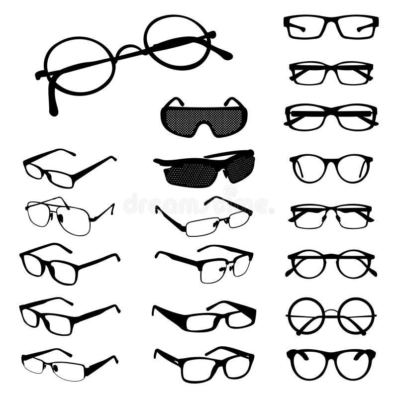 Glasses Eyeglasses Spectacles Silhouette Shape Variations Set Stock