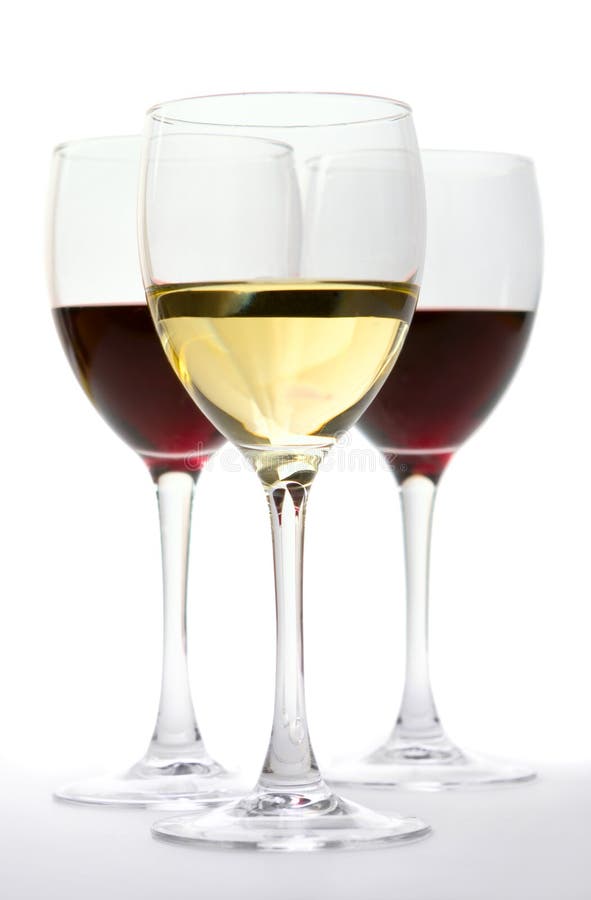 Glasses of red and white wine