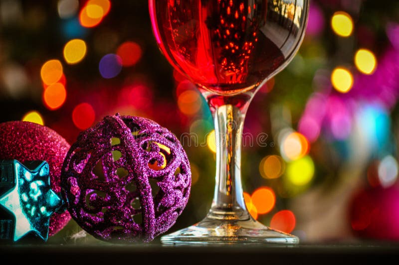 Glasses of Red Wine with Christmas Decoration Stock Image Image of