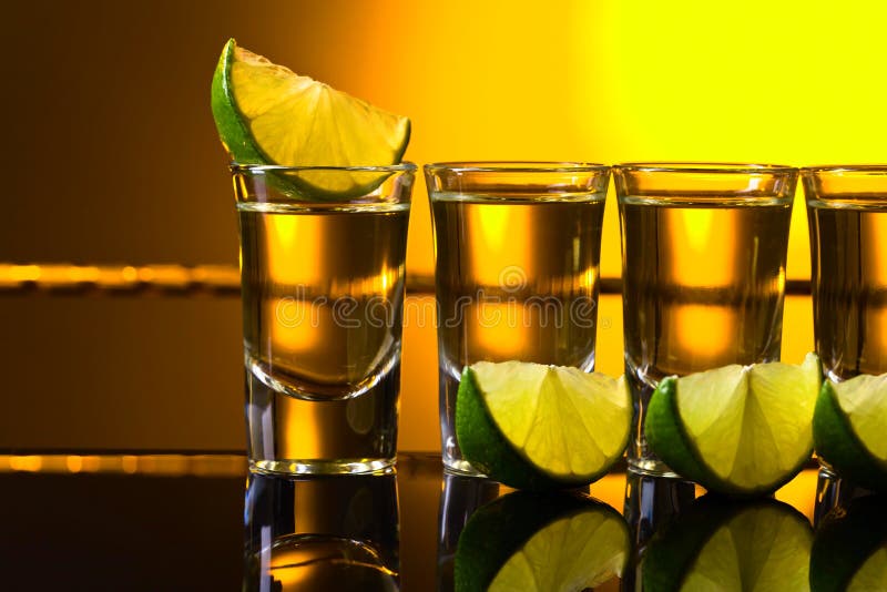 Glasses of Tequila and Lime Slices Stock Image - Image of liquor, color ...
