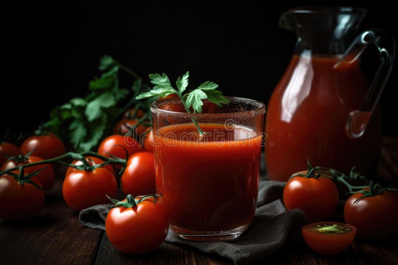 The Glasses of Tomato Juice and a Tomatos Generative Ai Stock
