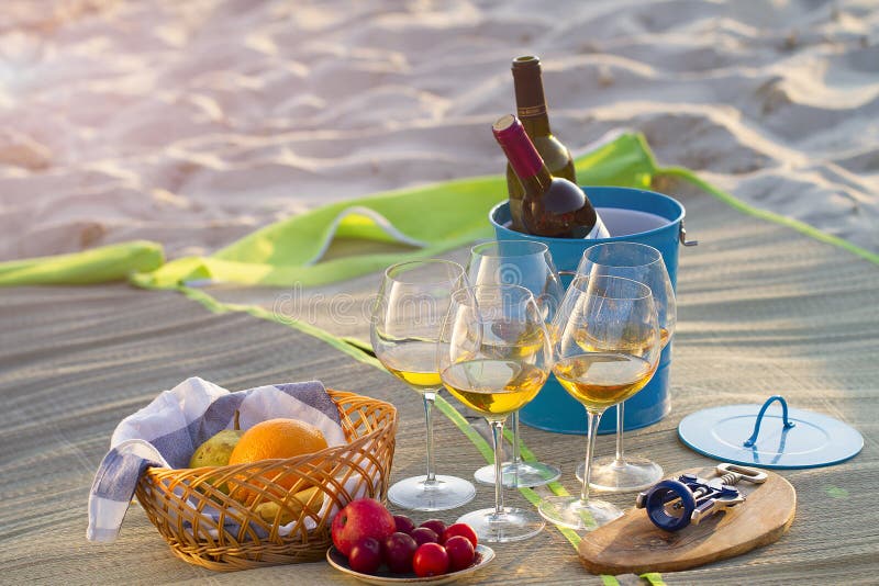 Glasses Of The White Wine On The Beach, Stock Image - Image of glass ...
