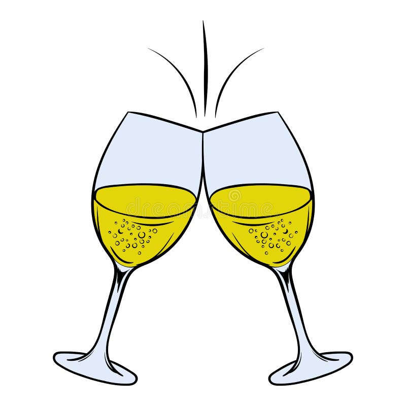 Glasses of White Wine Icon Cartoon Stock Vector - Illustration of