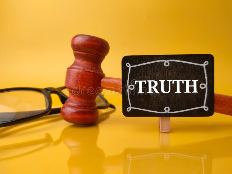 Glasses,gavel and wooden board with text TRUTH on a yellow background. Glasses,gavel and wooden board with text TRUTH on a yellow background.