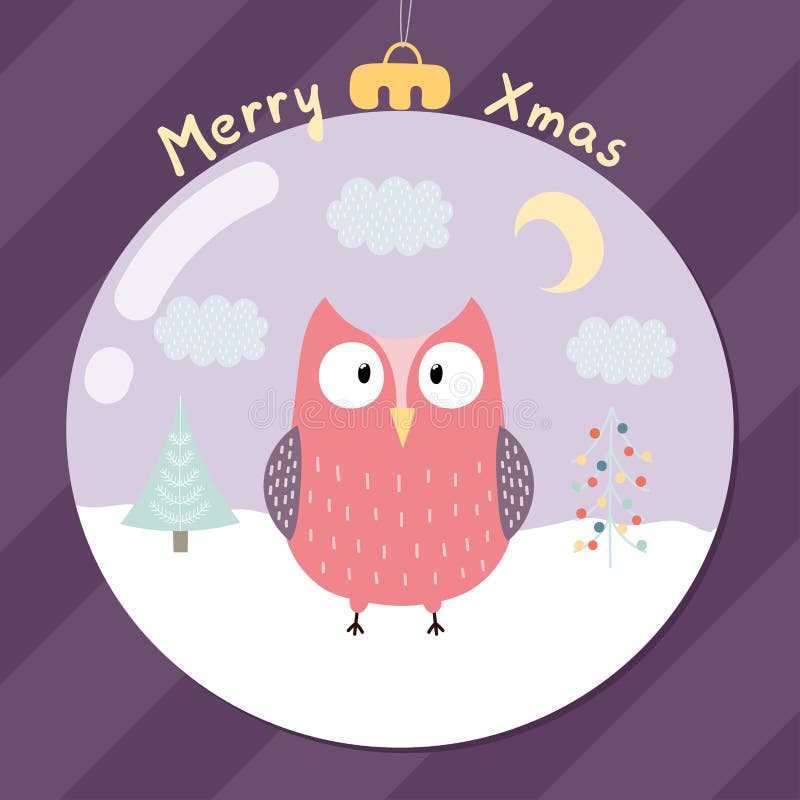 Glat Xmas-hälsningkort med en gullig uggla stock illustrationer