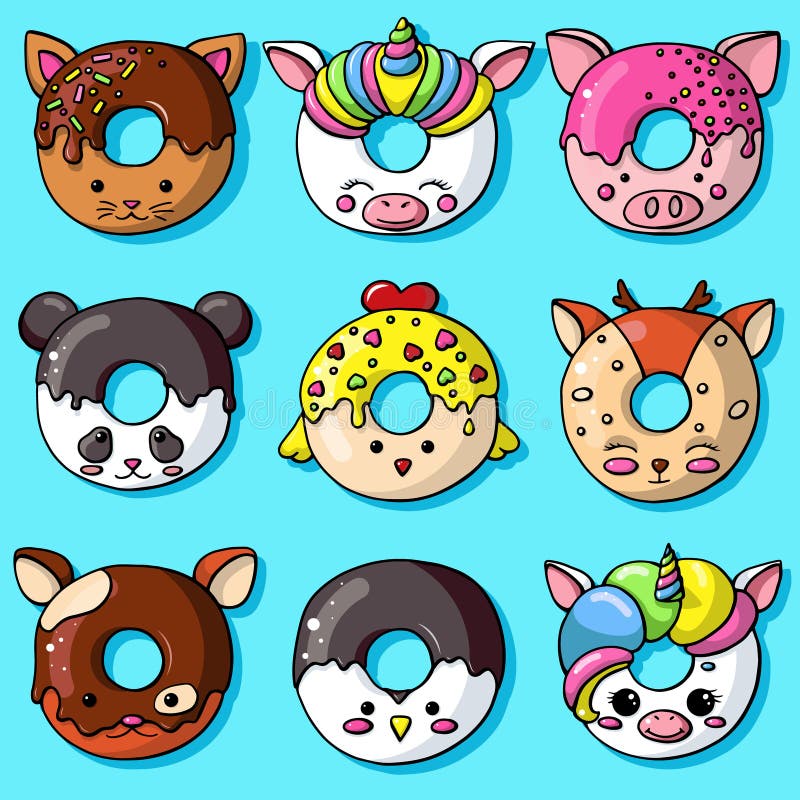 Glazed Cute Doughnut Animals Set. Isolated Donuts with Glaze and Bite ...