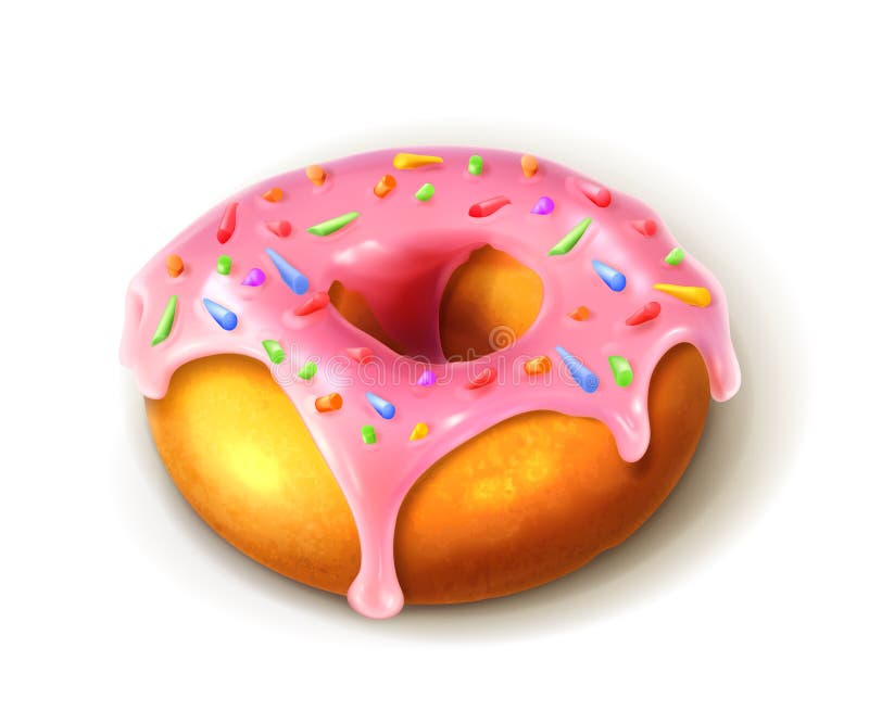 Glazed ring doughnut, detailed vector, isolated on white background. Doughnut isolated vectors