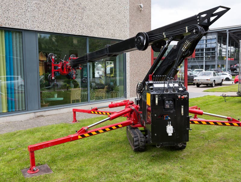 Glazier Operating Glass Installation Crane Stock Photo Image of