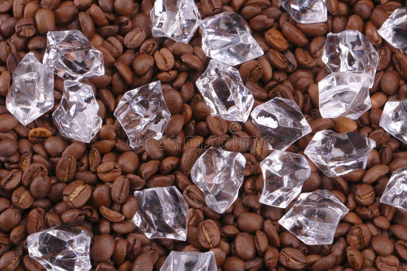 Ice cubes and coffea beans is background. Ice cubes and coffea beans is background