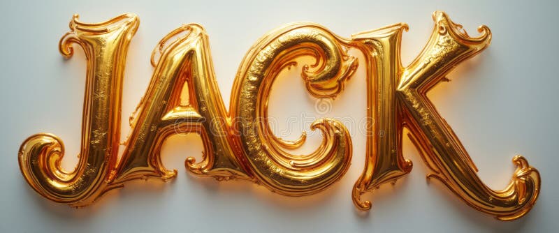 Gleaming golden letters spelling JACK with ornate detailing stock photos