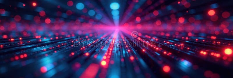 Gleaming quantum network nodes linked in modern data center, server, development, big data stock illustration