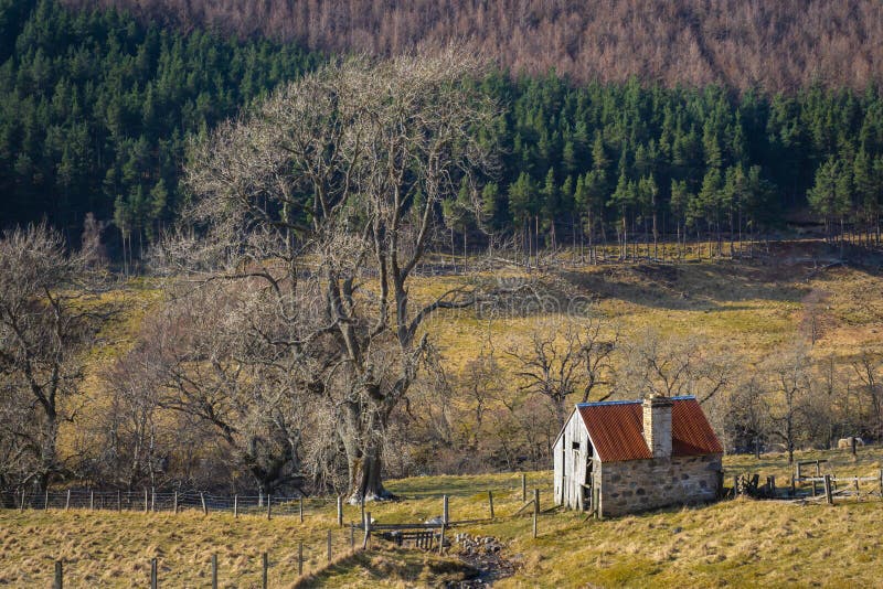 22.03.22 Glen Tilt, Perthshire, Scotland, UK. An old bothy in Glen Tilt, Perthshire. 22.03.22 Glen Tilt, Perthshire, Scotland, UK. An old bothy in Glen Tilt, Perthshire