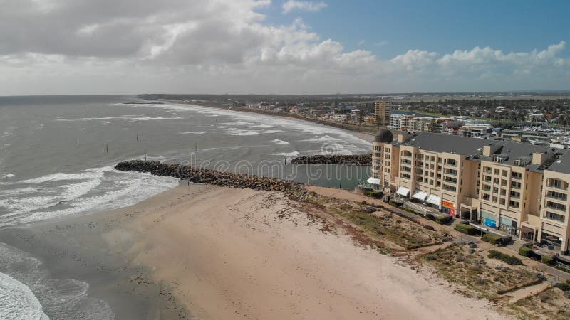 GLENELG, AUSTRALIA - SEPTEMBER 15, 2018: Aerial view of beautiful city skyline on a sunny day. Glenelg is a famous attraction near stock photography GLENELG, AUSTRALIA - SEPTEMBER 15, 2018: Aerial view of beautiful city skyline on a sunny day. Glenelg is a famous attraction near stock photography