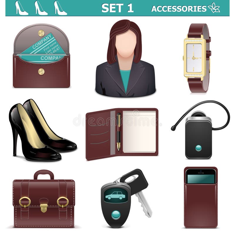 Gli accessori femminili di vettore hanno messo 1 royalty illustrazione gratis Gli accessori femminili di vettore hanno messo 1 royalty illustrazione gratis