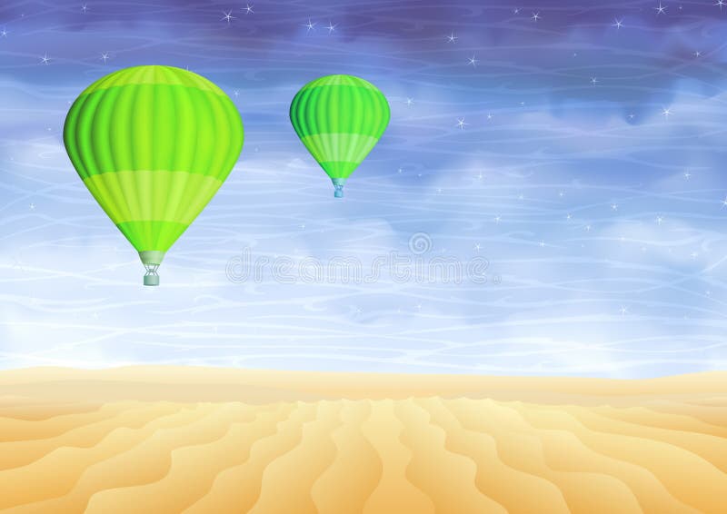 Gli aerostati di aria calda verdi sopra una sabbia senza vita abbandonano illustrazione di stock Gli aerostati di aria calda verdi sopra una sabbia senza vita abbandonano illustrazione di stock