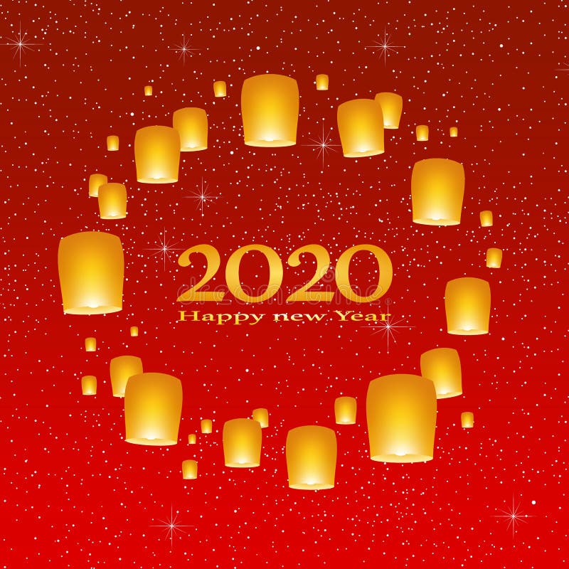 Gli auguri per il nuovo anno 2020 con sfondo blu luminoso e stelle luminose con luci gialle con numero
