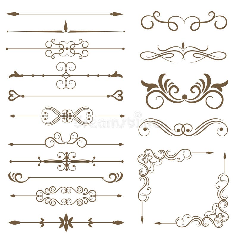 Gli elementi decorativi antichi e gli elementi del rotolo, hanno messo i divisori della pagina royalty illustrazione gratis Gli elementi decorativi antichi e gli elementi del rotolo, hanno messo i divisori della pagina royalty illustrazione gratis