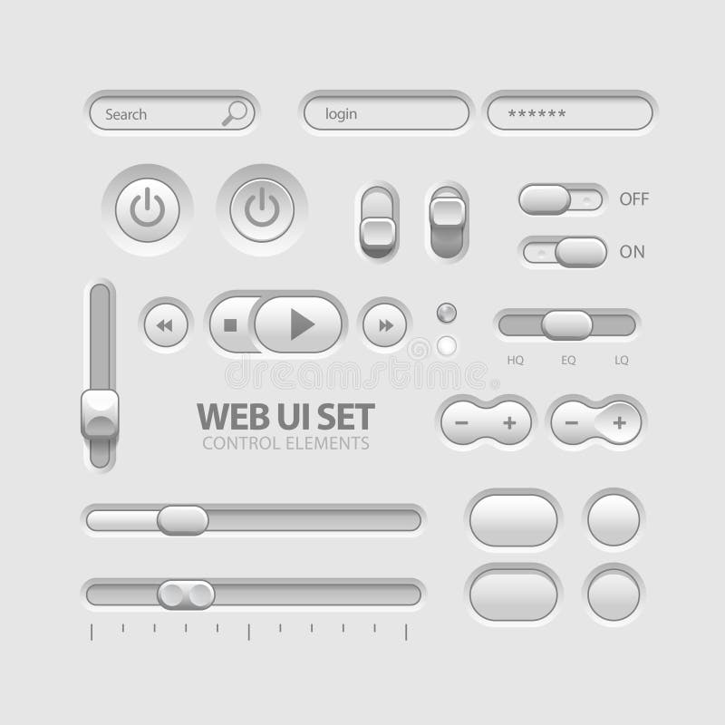 Light Web UI Elements Design Gray. Elements: Buttons, Switchers, Slider. Light Web UI Elements Design Gray. Elements: Buttons, Switchers, Slider