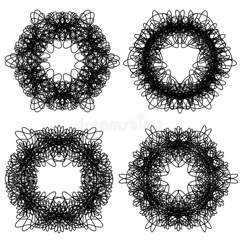 Gli elementi monocromatici di progettazione della rabescatura, un insieme di quattro hanno isolato i motivi, linea nera su fondo royalty illustrazione gratis Gli elementi monocromatici di progettazione della rabescatura, un insieme di quattro hanno isolato i motivi, linea nera su fondo royalty illustrazione gratis