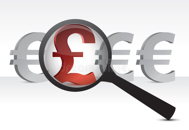Gli euro e la valuta della libbra sotto ingrandicono royalty illustrazione gratis Gli euro e la valuta della libbra sotto ingrandicono royalty illustrazione gratis