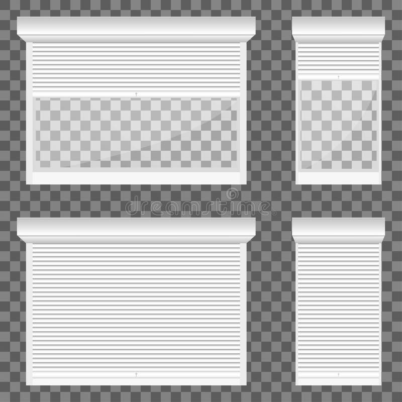 Gli otturatori del rullo della finestra hanno messo nella posizione chiusa e mezzo aperta, larghezza differente illustrazione vettoriale Gli otturatori del rullo della finestra hanno messo nella posizione chiusa e mezzo aperta, larghezza differente illustrazione vettoriale