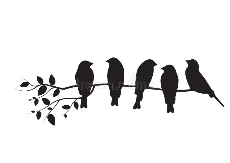 Gli uccelli sull'illustrazione del ramo, uccelli su progettazione dell'albero, uccelli profilano, murano le decalcomanie Art Desi