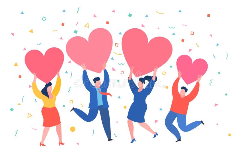 Gli uomini e le donne tengono i cuori Giorno di Valenine Amore e relazione illustrazione vettoriale Gli uomini e le donne tengono i cuori Giorno di Valenine Amore e relazione illustrazione vettoriale