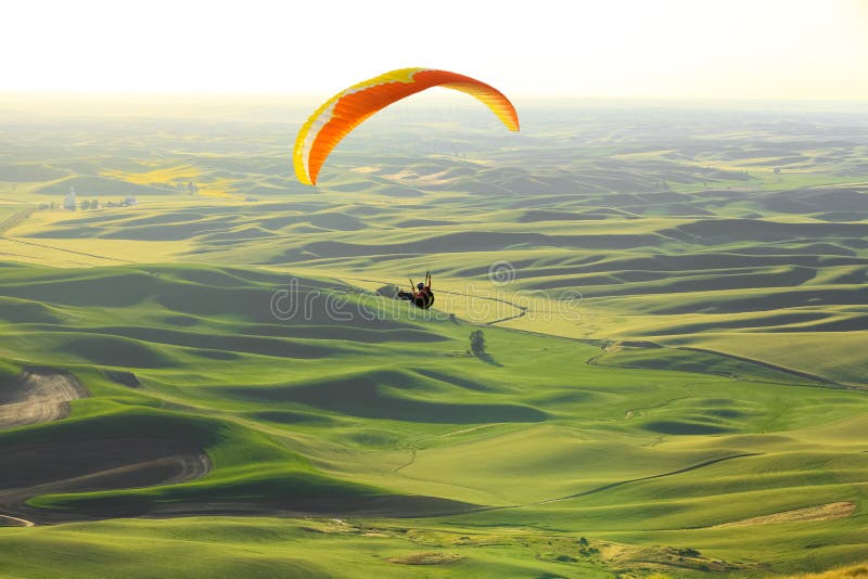 Glider flying over rolling hills of Palouse ,Washington state