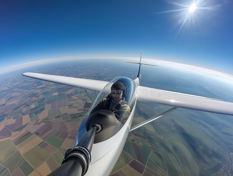 Glider Pilot Capturing Selfie Above the Clouds stock images