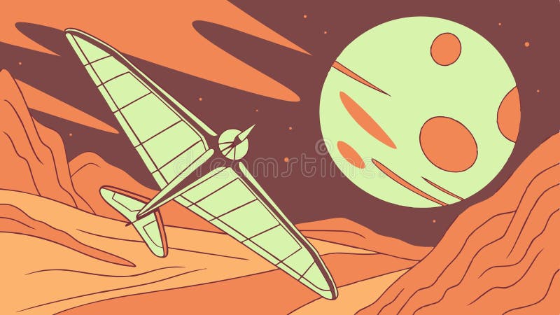 Glider Plane with Abstract Planet and Moon Background, vector design Generative AI vector illustration