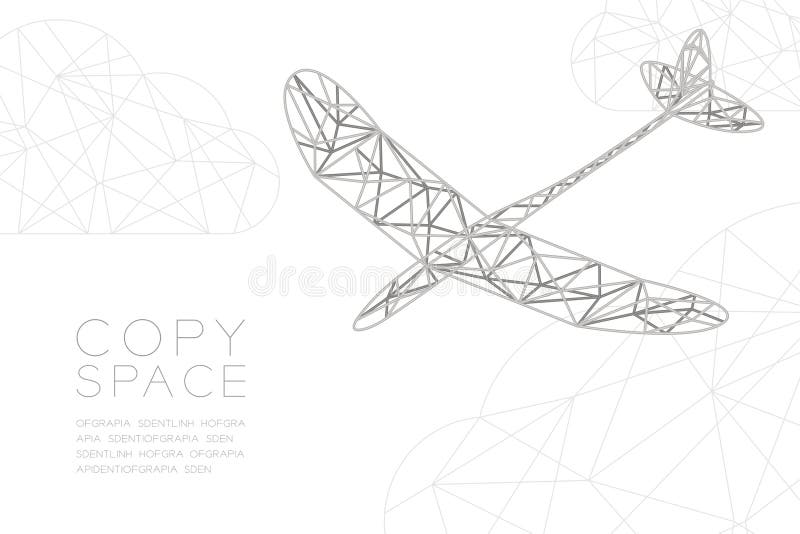 Glider plane silver color and cloud wireframe Low polygon frame structure, business travel concept design illustration royalty free illustration