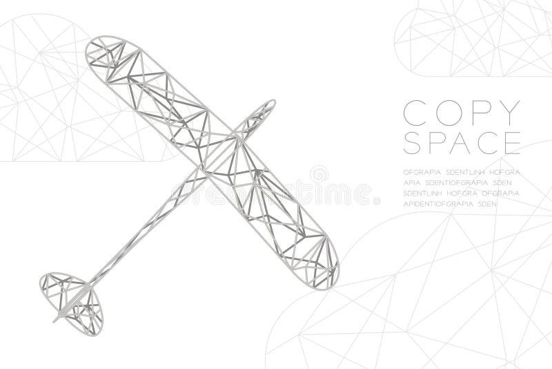 Glider plane silver color and cloud wireframe Low polygon frame structure, business travel concept design illustration stock illustration