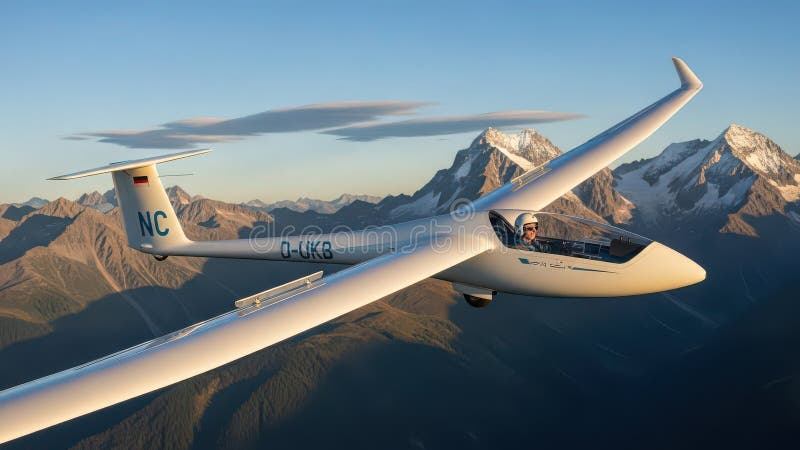 Glider plane soaring over mountain range vector illustration