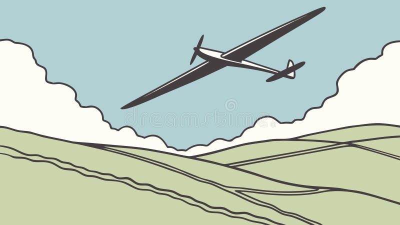 Glider Plane Soaring: Serene Flight Over Green Landscape, vector design Generative AI vector illustration