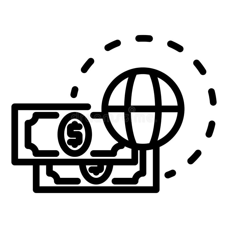 Gliederungsstil für das Weltdollar-Symbol. Weltdollar-Symbol. Umriss Welt-Dollar-Vektor-Symbol für Web-Design auf weißem Hintergrund isoliert