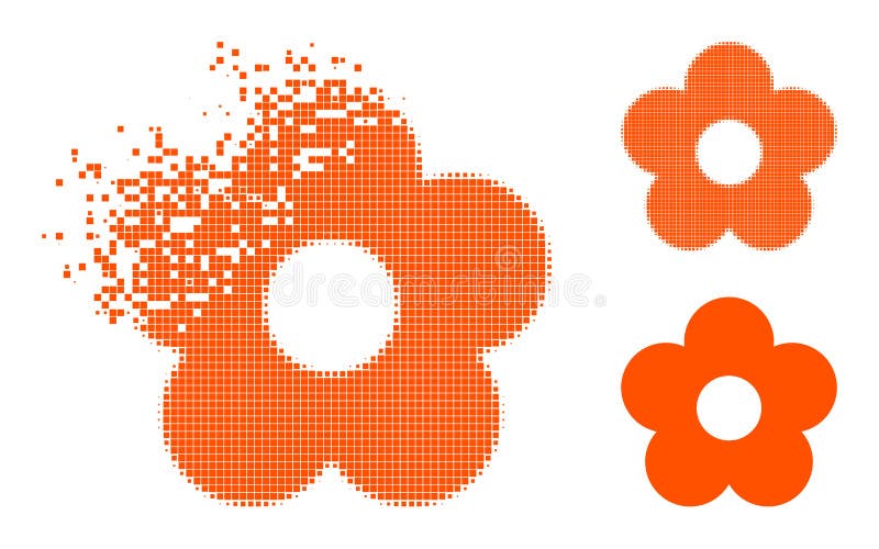 Glif de flori pixeli fragmentați cu versiune semitonală vector illustration