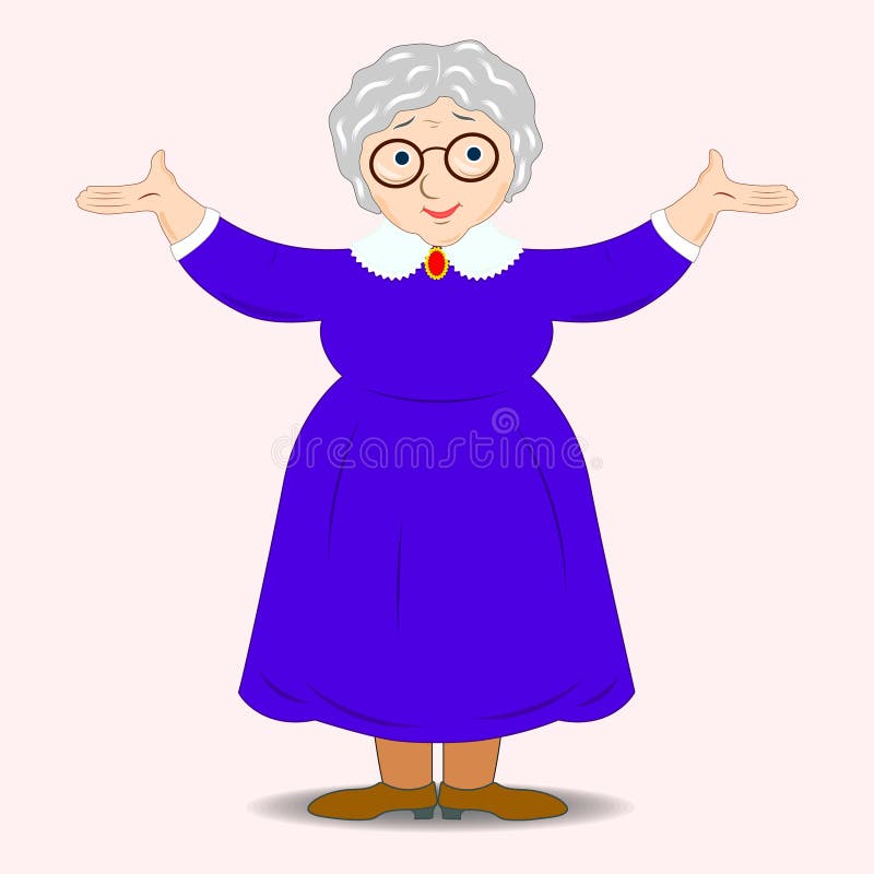 Glimlachende grootmoederkeuken Grappige oma in glazen Vriendschappelijk die grootmoederpersonage op witte achtergrond wordt geïso royalty-vrije illustratie Glimlachende grootmoederkeuken Grappige oma in glazen Vriendschappelijk die grootmoederpersonage op witte achtergrond wordt geïso royalty-vrije illustratie