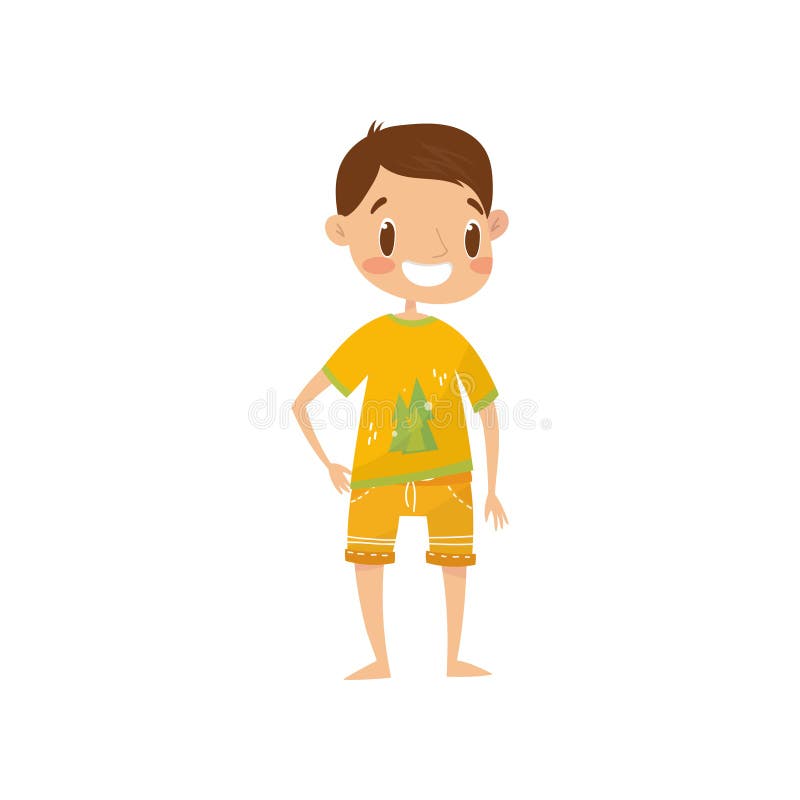 Glimlachende jongen in toevallige de zomerkleren, leuke jongen in oranje overhemd en borrels vectorillustratie op een witte achte vector illustratie Glimlachende jongen in toevallige de zomerkleren, leuke jongen in oranje overhemd en borrels vectorillustratie op een witte achte vector illustratie