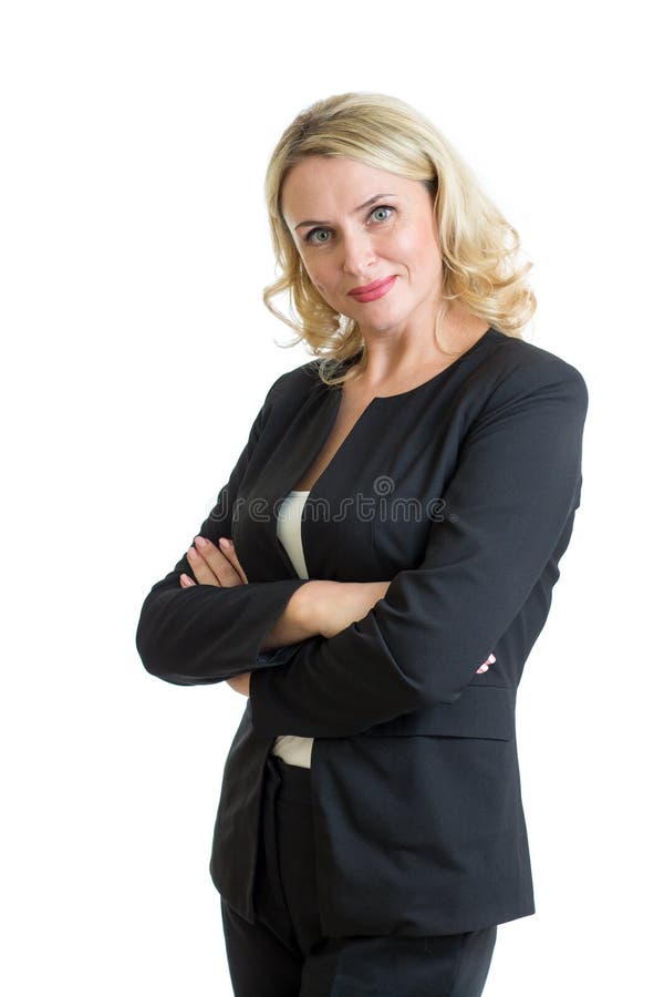 Glimlachende onderneemster Geïsoleerd over wit stock afbeelding Glimlachende onderneemster Geïsoleerd over wit stock afbeelding