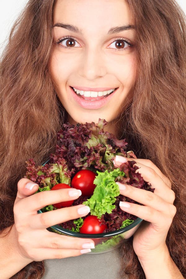 Vrouw met kom salade stock afbeeldingen Vrouw met kom salade stock afbeeldingen