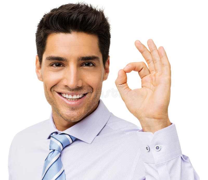 Glimlachende Zakenman Gesturing Okay royalty-vrije stock foto Glimlachende Zakenman Gesturing Okay royalty-vrije stock foto