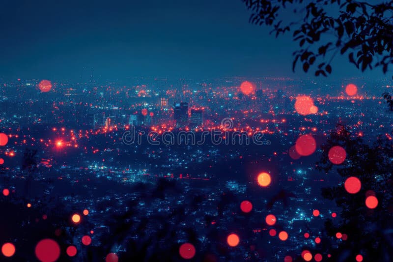 Glimmer nattljus i Cityscape och stadsutbredning. City at Night Theme royaltyfri foto