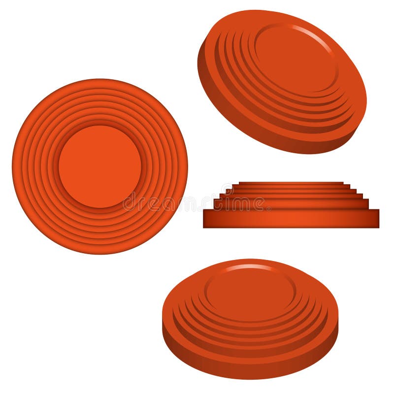 Clay targets isolated on white, orange plates for clay pigeon shooting, 3d vector model isometric shape. Clay targets isolated on white, orange plates for clay pigeon shooting, 3d vector model isometric shape.