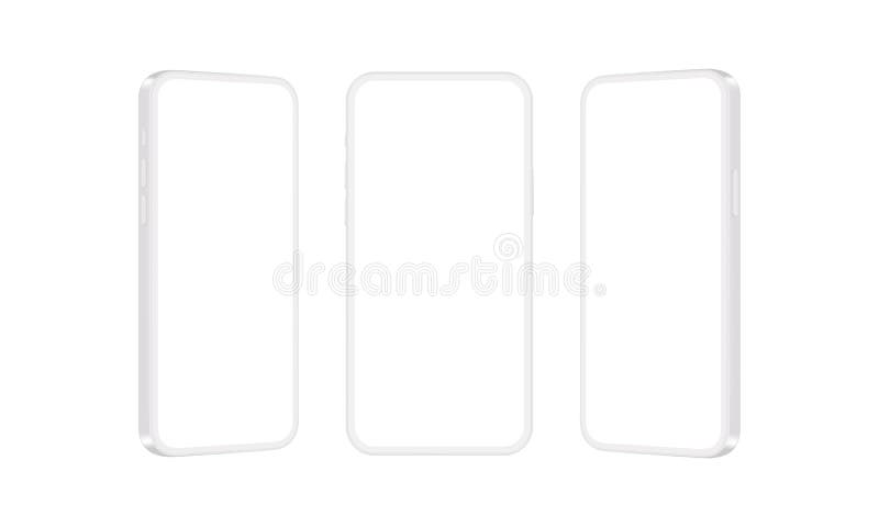 Clay Mobile Phones Mockups Isolated on White Background, Front and Side View. Vector Illustration. Clay Mobile Phones Mockups Isolated on White Background, Front and Side View. Vector Illustration